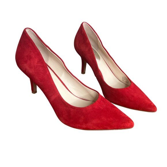 Alfani Jeules Red Faux Suede Pointed Toe Heels Womens Size 7 Medium - Picture 9 of 16